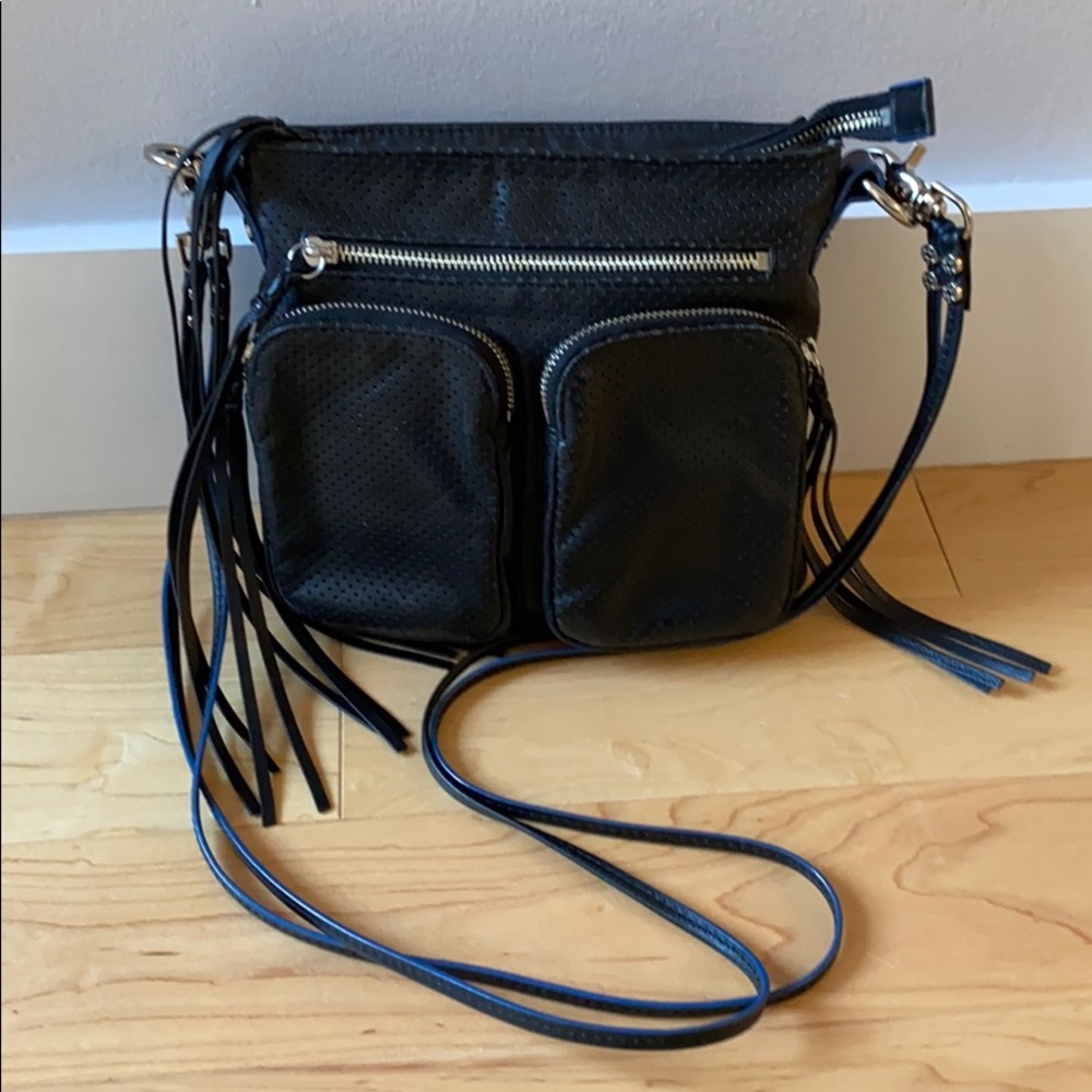 MZ Wallace Black Leather Crossbody Blue Trim
